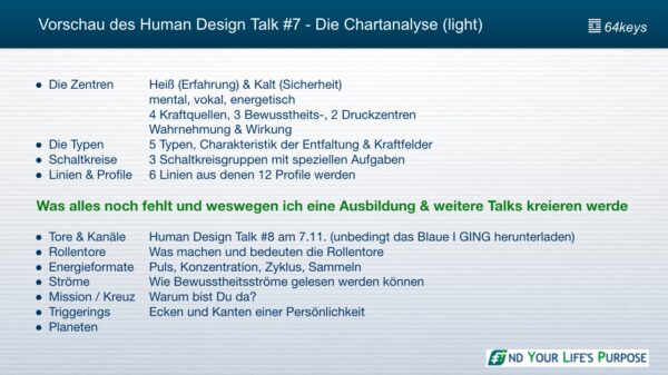 Human Design Kraftfeldanalyse light - Inhaltsangabe